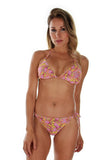 Front view of pink Tahiti string bikini top