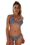 Tan through string bikini top -- front view -- blue Fiji.