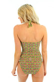 Back of high waist swimsuit bottom in red Toucan print from Lifestyles Direct Tan Through Swimwear.