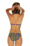 Back of tan through halter top bikini separates -- green Heat.