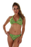 Front view of green Tahiti halter bikini top