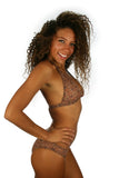 Lifestyles Direct tan through halter top in brown Caged print.