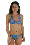 Tan through bikini halter top -- front view -- blue Fiji.
