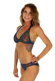Tan through halter bikini top -- multicolor Safari.
